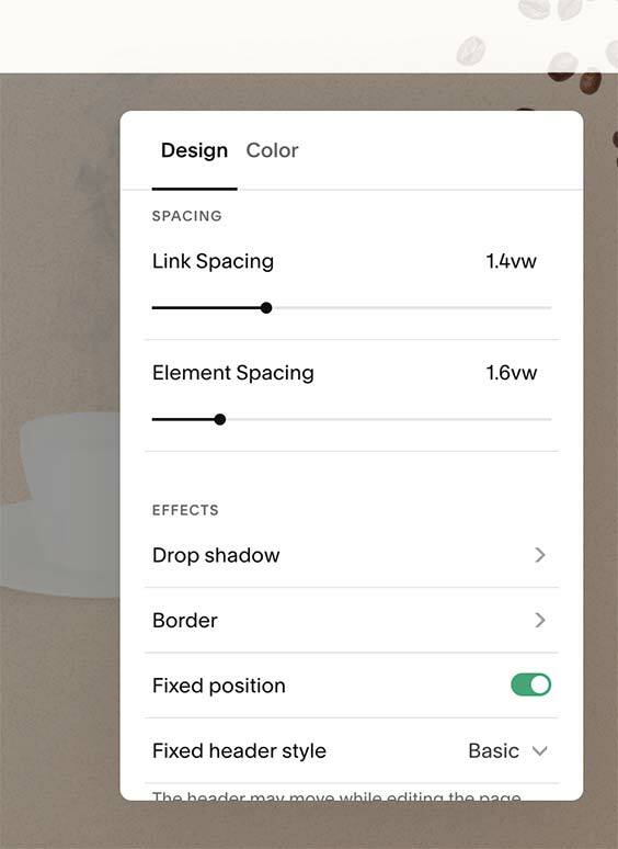 Turn on Fixed position - Squarespace admin