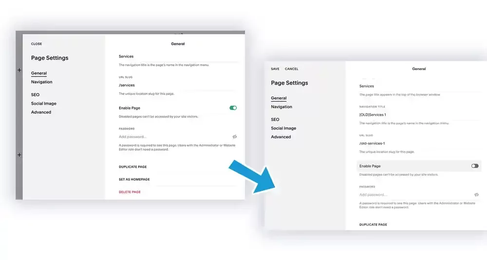 Renaming the original Squarespace page