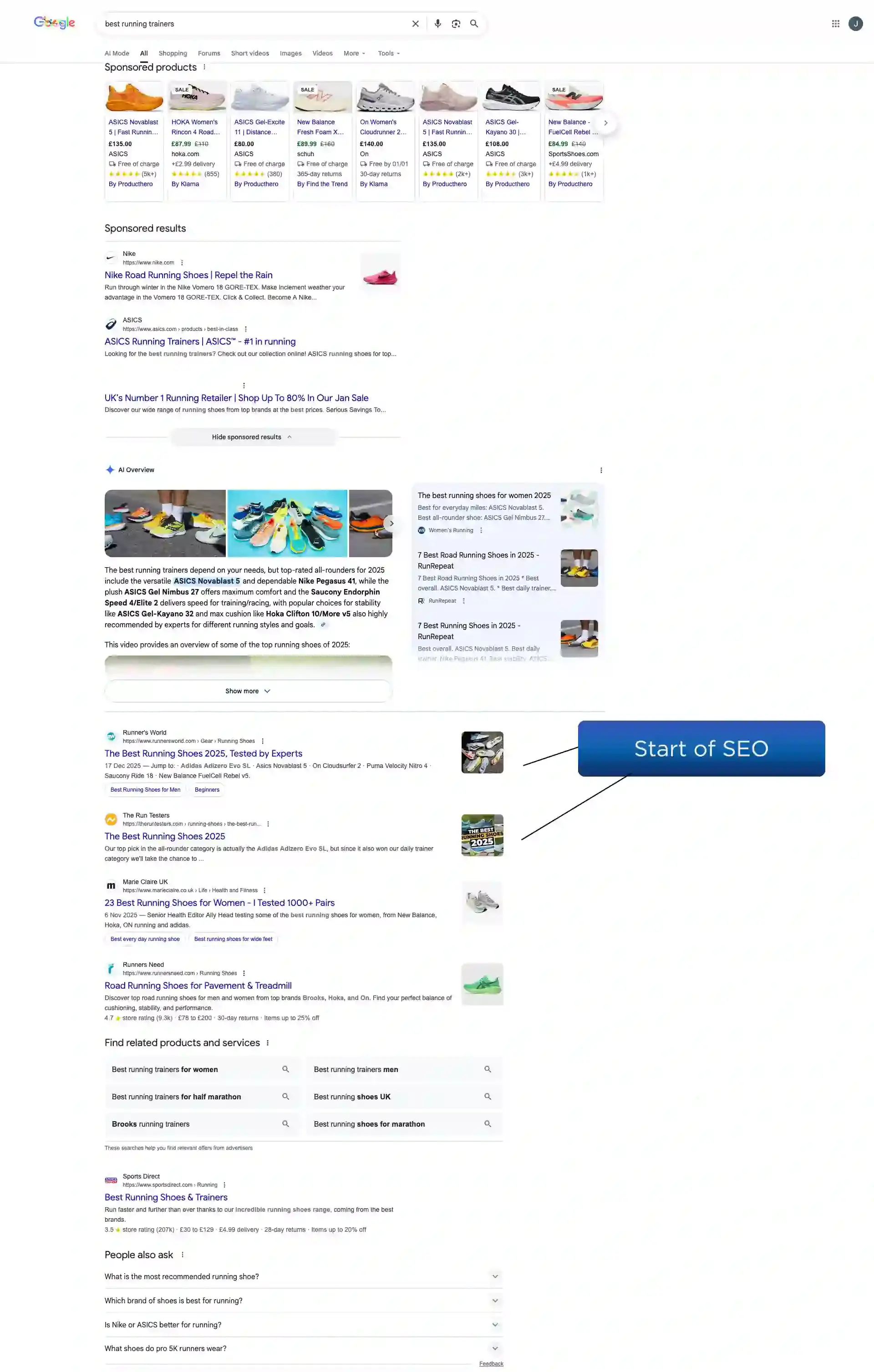 Google search for best running trainers