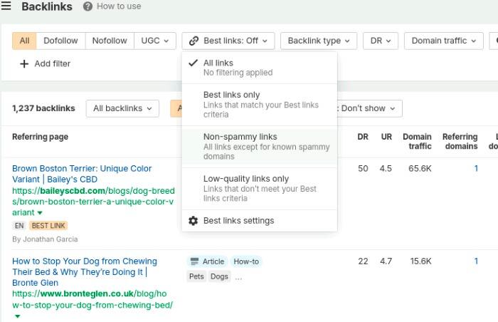 Ahrefs - best links feature
